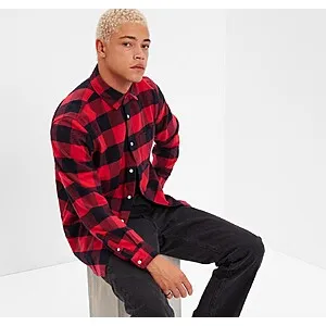 Gap Organic Cotton Midweight Flannel Shirt (Red Buffalo Plaid)