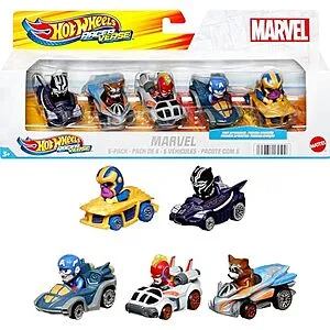 Hot Wheels 5-Pk Marvel RacerVerse Die-Cast 1:64 Scale Toy Cars w/ Character Drivers