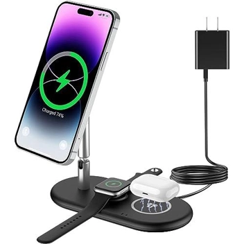 Gejiucai 3-in-1 Magnetic Adjustable Wireless Charging Station (for iPhone, Airpods, Apple Watch)