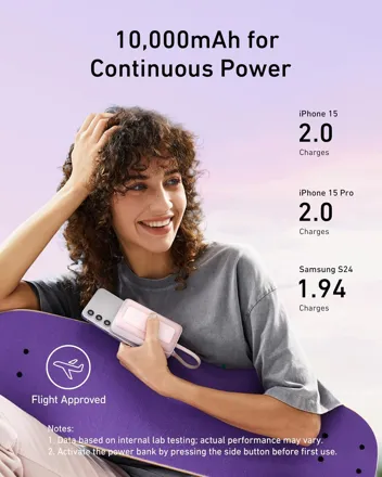 Zolo 10,000mAh Power Bank with Built-in USB-C Cable