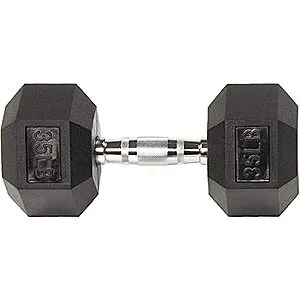 Signature Fitness Colored Rubber Encased Hex Dumbbell (35LB)