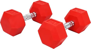 Signature Fitness Colored Rubber Encased Hex Dumbbell (35LB)