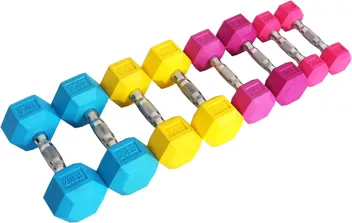 Signature Fitness Colored Rubber Encased Hex Dumbbell (35LB)