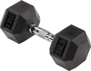 Signature Fitness Colored Rubber Encased Hex Dumbbell (35LB)