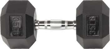 Signature Fitness Colored Rubber Encased Hex Dumbbell (35LB)