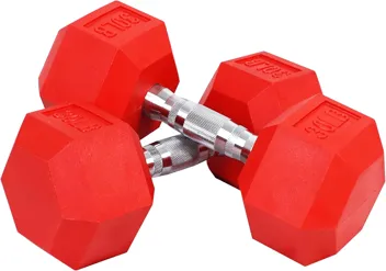 Signature Fitness Colored Rubber Encased Hex Dumbbell (35LB)