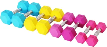 Signature Fitness Colored Rubber Encased Hex Dumbbell (35LB)