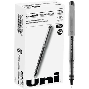 Uni-ball Vision Needle Rollerball 0.7mm Fine Point Black Pens (12-Pack)