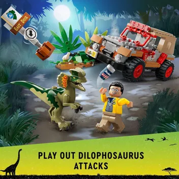 Jurassic Park Dilophosaurus Ambush 76958 Building Toy Set for Jurassic Park 30th Anniversary, Dinosaur Toy with Dino Figure and Jeep Car Toy;