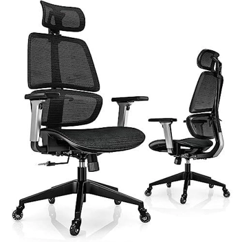 Linsy Home Ergonomic High-Back Mesh Office Chair w/ Headrest & Lumbar Support