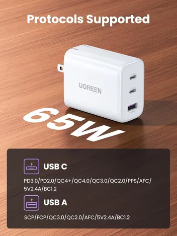 UGreen 65W 3 Ports Compact Foldable USB-C Wall Charger