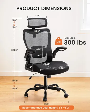 ErGear Ergonomic Office Chair with 2'' Adjustable Lumbar Support, Headrest & Flip-Up Armrests