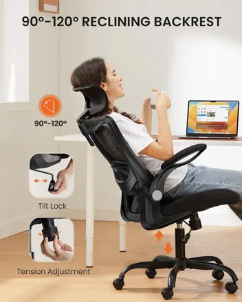 ErGear Ergonomic Office Chair with 2'' Adjustable Lumbar Support, Headrest & Flip-Up Armrests