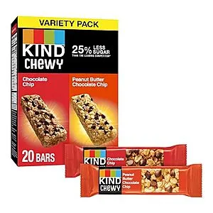 20-Count 0.81oz. Kids Chewy Granola Bars (Chocolate Chip & Peanut Butter)