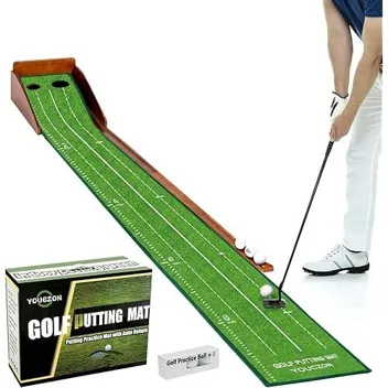 Youczon Putting Green Max Solid Wood Base Golf Mat with Ball Return