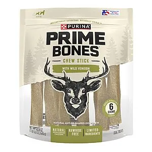 Prime Bones Made in USA Facilities Limited Ingredient Natural Large Dog Treats, Chew Stick with Wild Venison