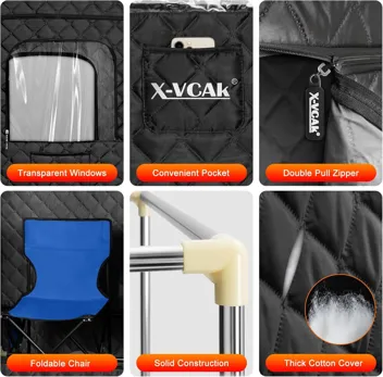 Portable 2.6' x 2.6' x 5.9' 9-Level Steam Sauna Box Tent with Steamer, Chair