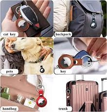 List 4 Pack Airtag Case for Apple AirTag, Protective PU Leather Keychain Tracker Cover with Air Tag Holder, Finder Items for Dogs, Keys, Backpacks, Multi-Color Airtag Accessories(Airtag Not Include )