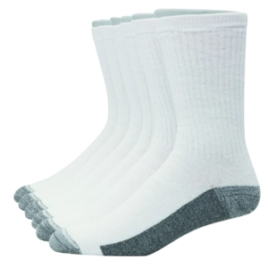 6-Pairs Ultra Cushion Crew Socks (White, FreshIQ Odor Control w/ Wicking)