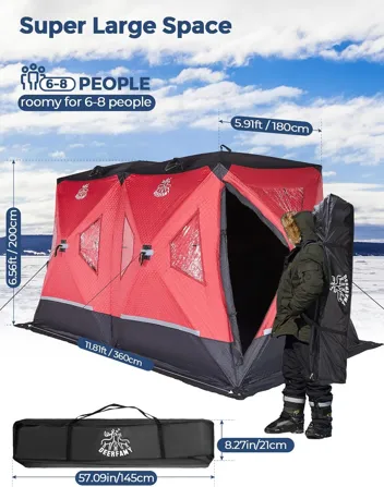 Deerfamy 3-Layer Cotton Filled 8-Person Pop Up Ice Fishing Tent