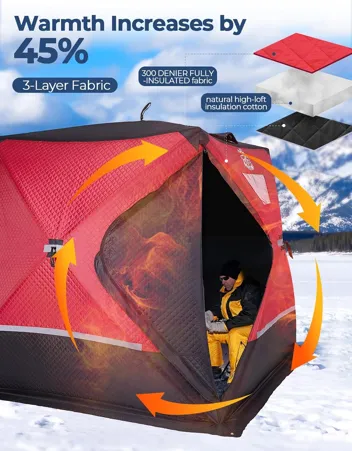 Deerfamy 3-Layer Cotton Filled 8-Person Pop Up Ice Fishing Tent