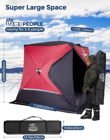 Deerfamy 3-Layer Cotton Filled 8-Person Pop Up Ice Fishing Tent