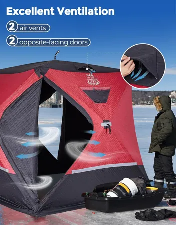 Deerfamy 3-Layer Cotton Filled 8-Person Pop Up Ice Fishing Tent