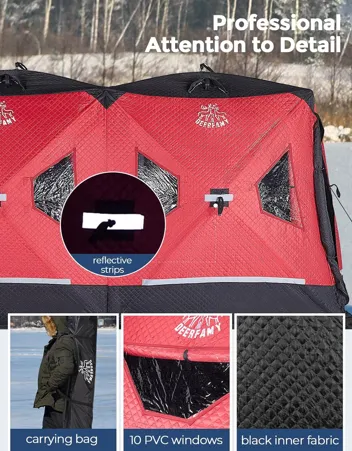 Deerfamy 3-Layer Cotton Filled 8-Person Pop Up Ice Fishing Tent