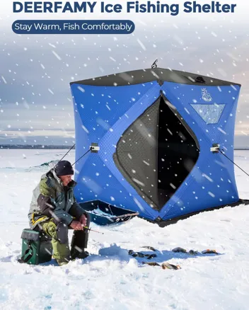 Deerfamy 3-Layer Cotton Filled 8-Person Pop Up Ice Fishing Tent