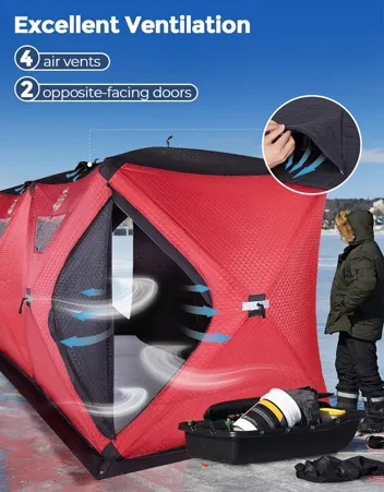 Deerfamy 3-Layer Cotton Filled 8-Person Pop Up Ice Fishing Tent