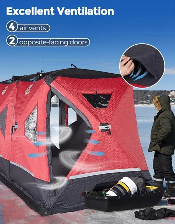 Deerfamy 3-Layer Cotton Filled 8-Person Pop Up Ice Fishing Tent