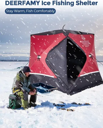 Deerfamy 3-Layer Cotton Filled 8-Person Pop Up Ice Fishing Tent