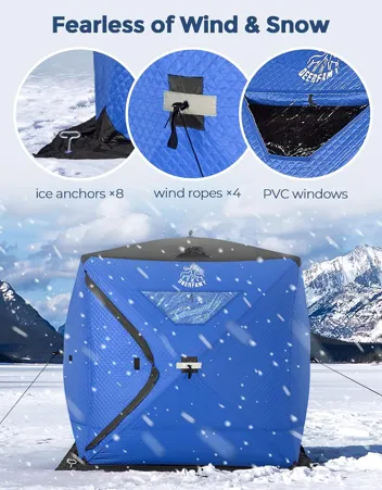 Deerfamy 3-Layer Cotton Filled 8-Person Pop Up Ice Fishing Tent