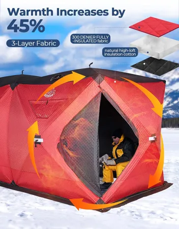 Deerfamy 3-Layer Cotton Filled 8-Person Pop Up Ice Fishing Tent