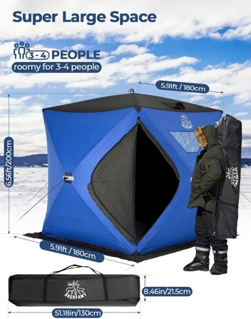 Deerfamy 3-Layer Cotton Filled 8-Person Pop Up Ice Fishing Tent