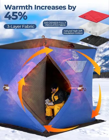 Deerfamy 3-Layer Cotton Filled 8-Person Pop Up Ice Fishing Tent