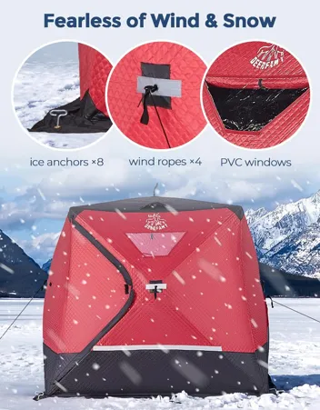 Deerfamy 3-Layer Cotton Filled 8-Person Pop Up Ice Fishing Tent