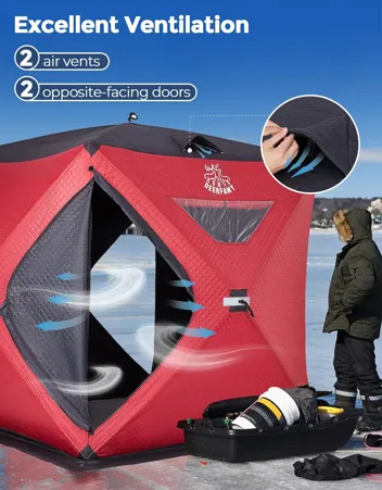 Deerfamy 3-Layer Cotton Filled 8-Person Pop Up Ice Fishing Tent