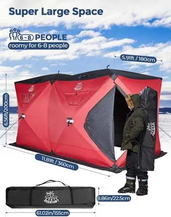 Deerfamy 3-Layer Cotton Filled 8-Person Pop Up Ice Fishing Tent