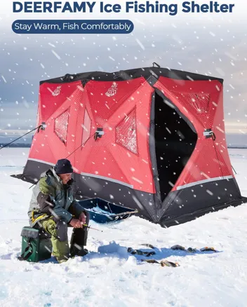 Deerfamy 3-Layer Cotton Filled 8-Person Pop Up Ice Fishing Tent