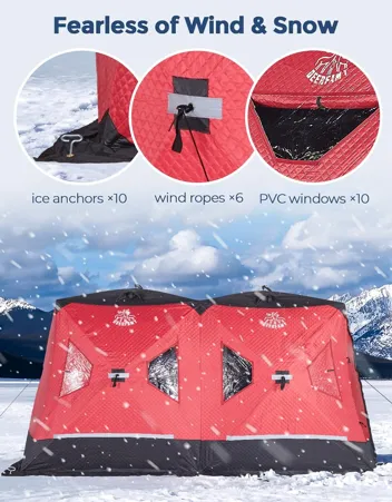 Deerfamy 3-Layer Cotton Filled 8-Person Pop Up Ice Fishing Tent