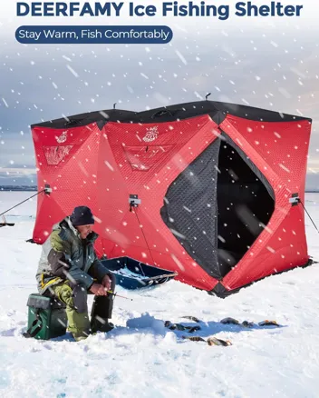 Deerfamy 3-Layer Cotton Filled 8-Person Pop Up Ice Fishing Tent