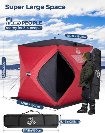 Deerfamy 3-Layer Cotton Filled 8-Person Pop Up Ice Fishing Tent