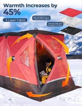 Deerfamy 3-Layer Cotton Filled 8-Person Pop Up Ice Fishing Tent