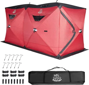 Deerfamy 3-Layer Cotton Filled 8-Person Pop Up Ice Fishing Tent