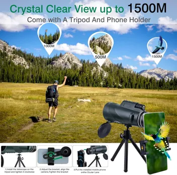 80x100 BAK-4 Prism Monocular Telescope with Smartphone Holder