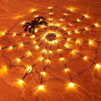 Funpeny Halloween 80-LED Orange Spider Web Lights w/ Spider