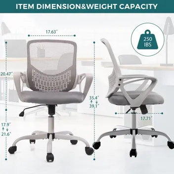 Smug Home Office Ergonomic Computer Desk Mesh Chair Adjustable Swivels w/ Armrest (Grey)