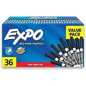 : Low Odor Dry Erase Markers, Fine Tip, Black, 36 Count