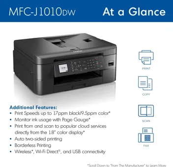 MFC-J1010DW Wireless Color Inkjet All-in-One Printer